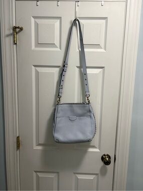 Light Blue Pebbled Leather Crossbody Bag with Adjustable Strap